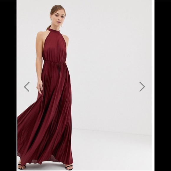 ASOS halter pleated waisted maxi dress 2 - worn once + dry cleaned - Picture 2 of 7